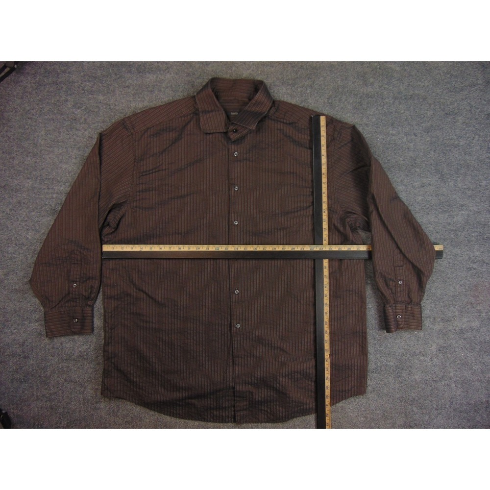 Zanella Button Down Shirt Mens 2XL Brown Herringbone Stripe Made in Italy - Picture 4 of 10